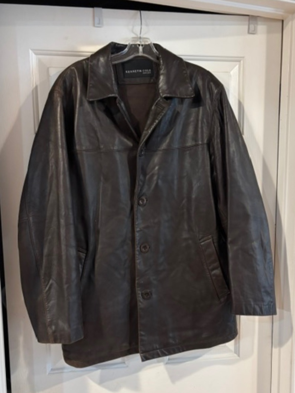 Kenneth Cole Mens Brown lightly Distressed Leather Jacket SZ- M
